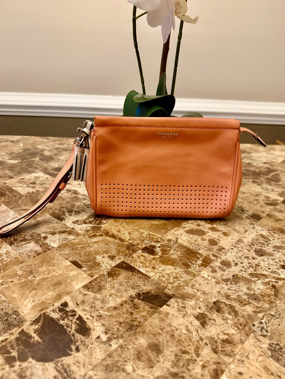 Coach Legacy Perforated Leather Large Wristlet Clutch - MSRP $160